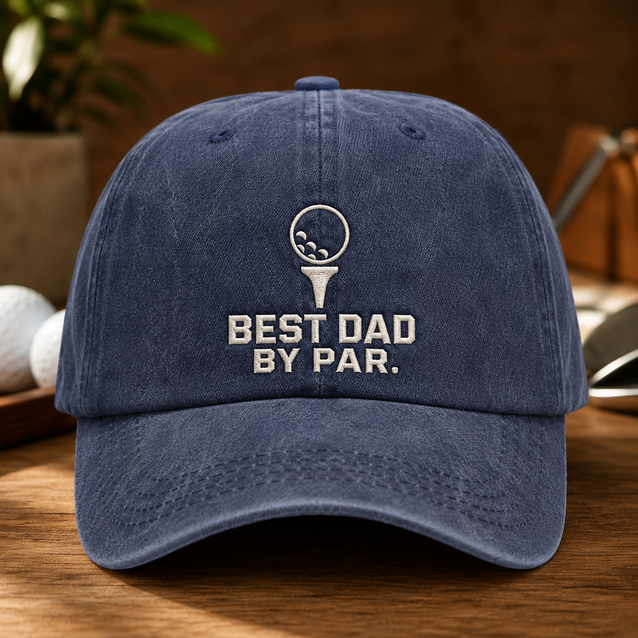 Dad By Par Golf Washed Cap, Father's Day Gift for Golfer Fathers - Washed Cap - front view