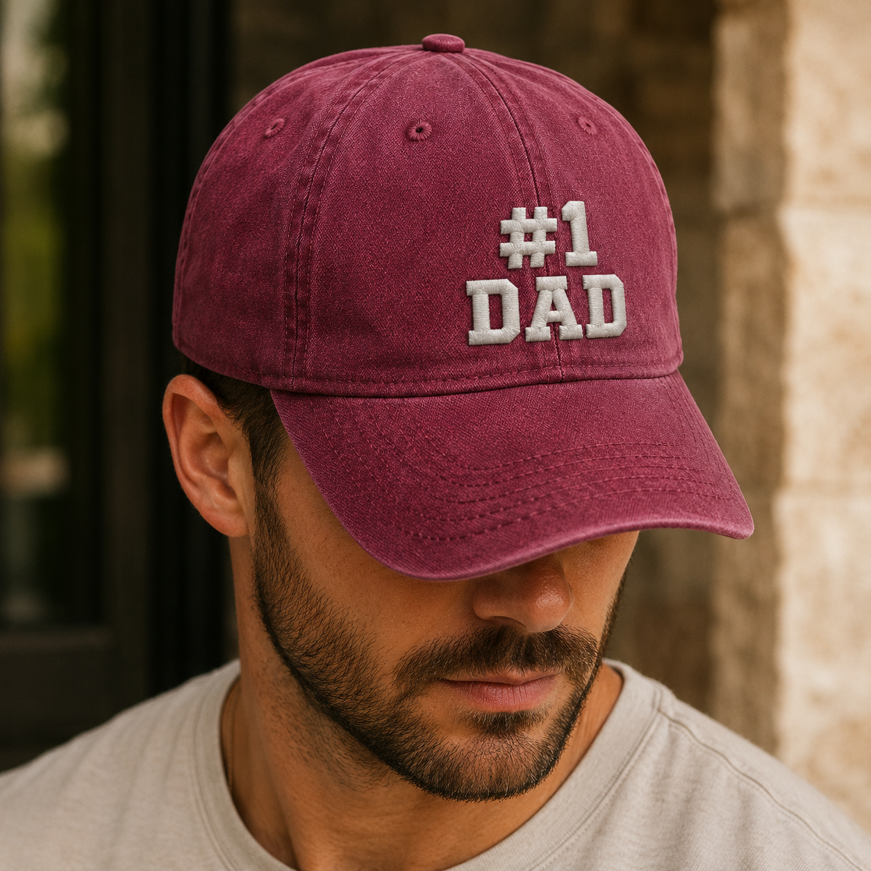#1 Dad Embroidered Washed Cap, Father's Day Baseball Hat - Washed Cap - lifestyle view 3