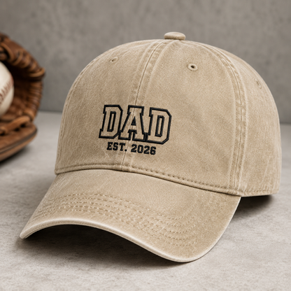 Dad Est. 2026 Washed Cap, First Time Father Gift - Washed Cap - detail view