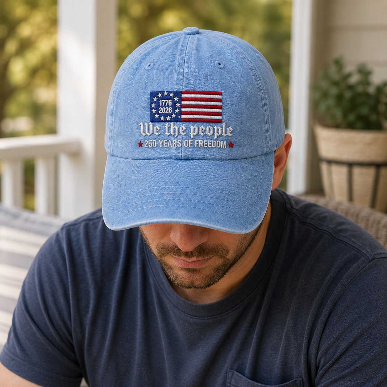 We the People 250 Years Freedom Washed Cap, Patriotic 1776 2026 America Bicentennial Hat - washed cap - lifestyle view 9