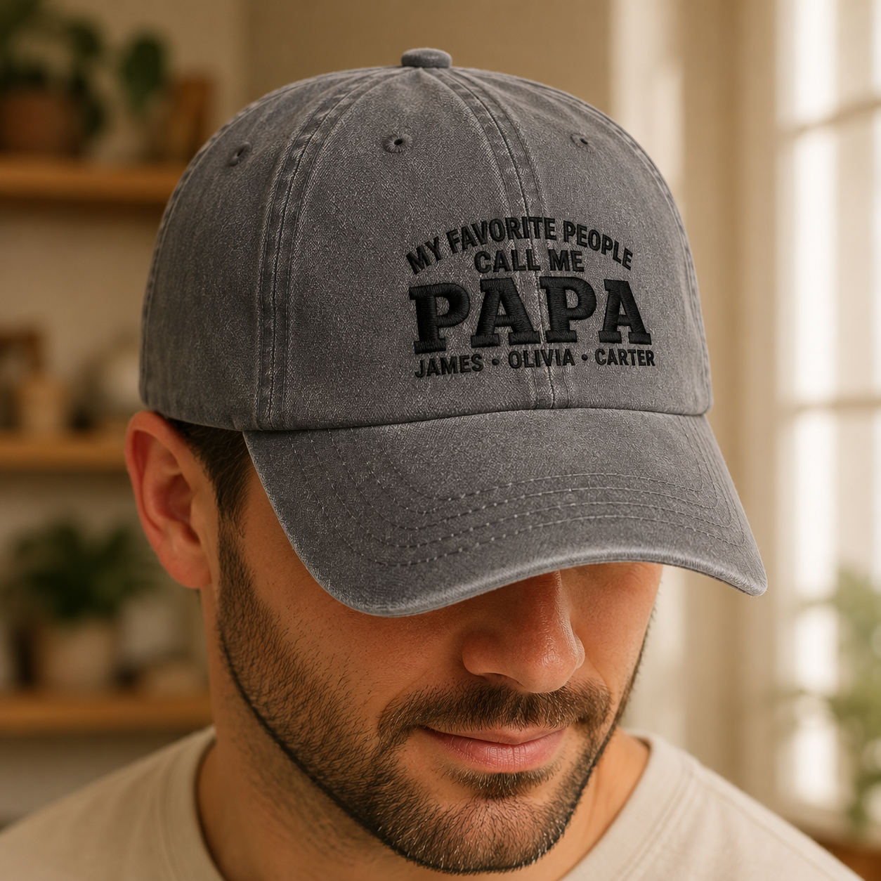My Favorite People Call Me Papa Washed Cap, Personalized Grandpa Hat with Grandkids Names - Washed Cap - lifestyle view 6