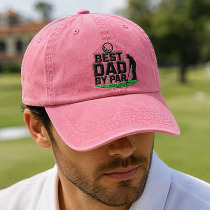 Best Dad By Par Washed Cap, Funny Golf Father Gift - Washed Cap - lifestyle view 4