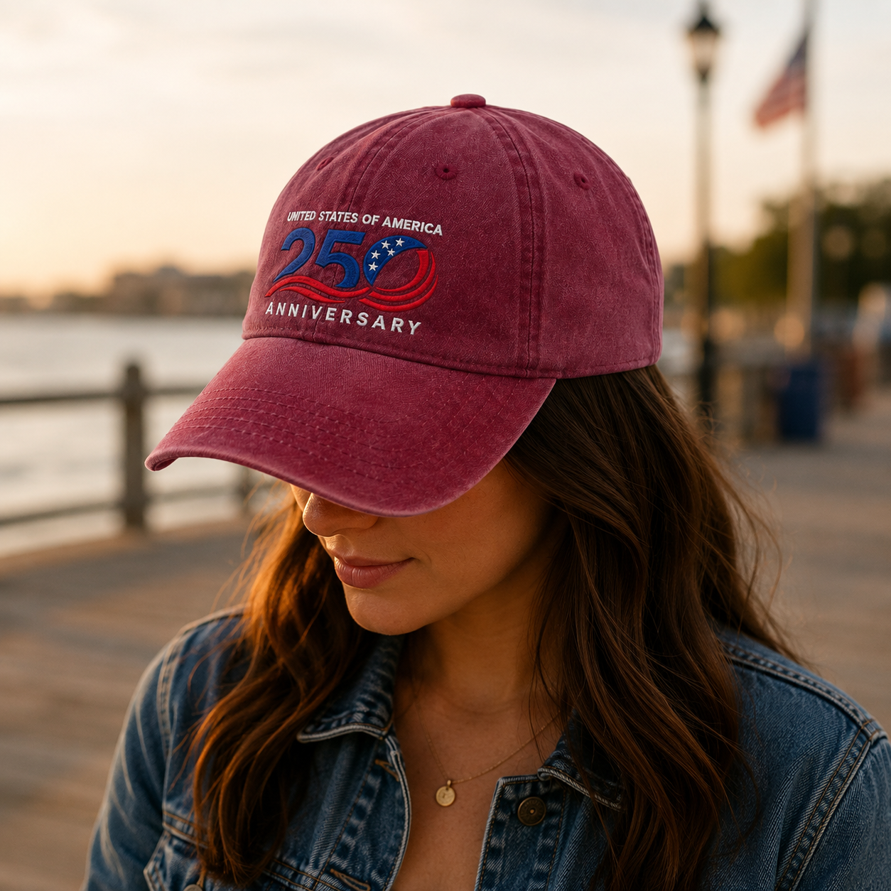 United States of America 250 Anniversary Washed Cap, Patriotic 1776-2026 Baseball Hat - washed cap - lifestyle view 6
