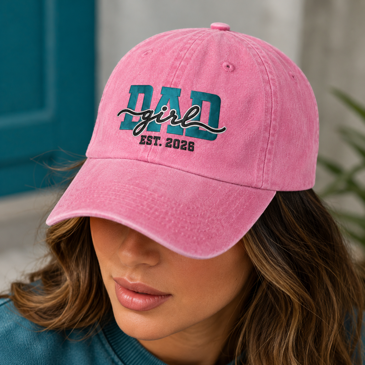 Dad Girl Est. 2026 Washed Cap, New Dad Daughter Announcement Hat - Washed Cap - lifestyle view 4