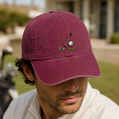 Golf Club Ball Washed Cap, Embroidered Dad Hat for Golfers - Washed Cap - lifestyle view 2