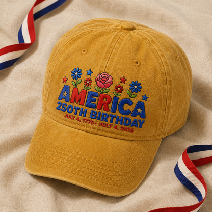 America 250th Birthday Washed Cap, July 4 1776-2026 Patriotic Hat - washed cap - lifestyle view 4