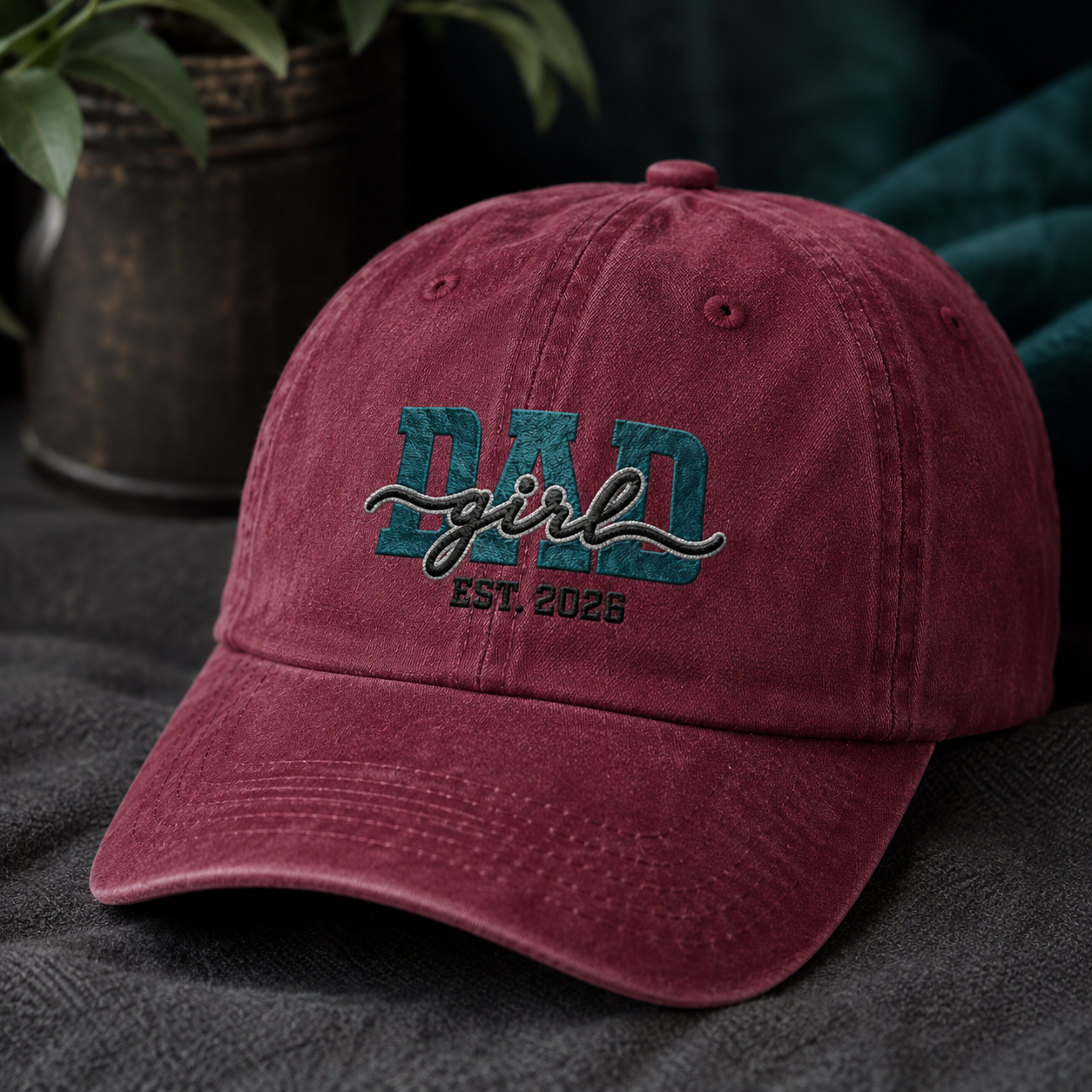 Dad Girl Est. 2026 Washed Cap, New Dad Daughter Announcement Hat - Washed Cap - lifestyle view 2