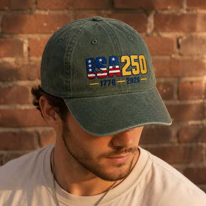 USA250 Washed Cap, 1776 2026 Patriotic America 250 Hat - washed cap - lifestyle view 6