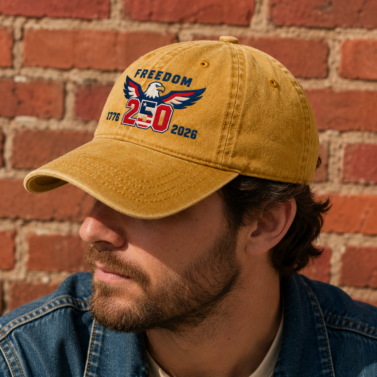 Freedom 250 Washed Cap, Patriotic Eagle 1776 2026 America Hat - washed cap - lifestyle view 7