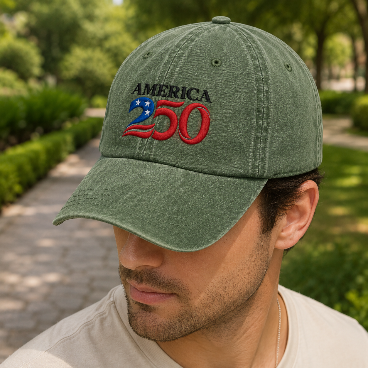 America 250 Washed Cap, Patriotic 1776 2026 Baseball Hat for Semiquincentennial - washed cap - lifestyle view 7