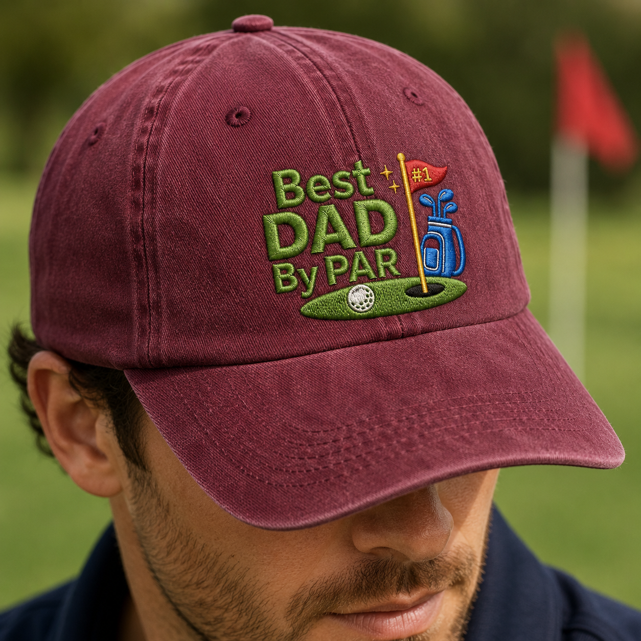 Best Dad By Par Washed Cap, Funny Golf Father Embroidered Hat - Washed Cap - lifestyle view 3