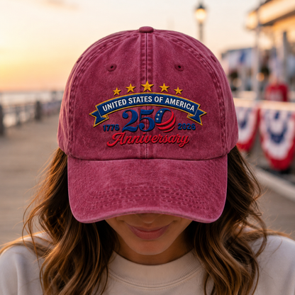 United States of America 250 Anniversary Washed Cap, 1776 2026 Patriotic Baseball Hat - washed cap - lifestyle view 7
