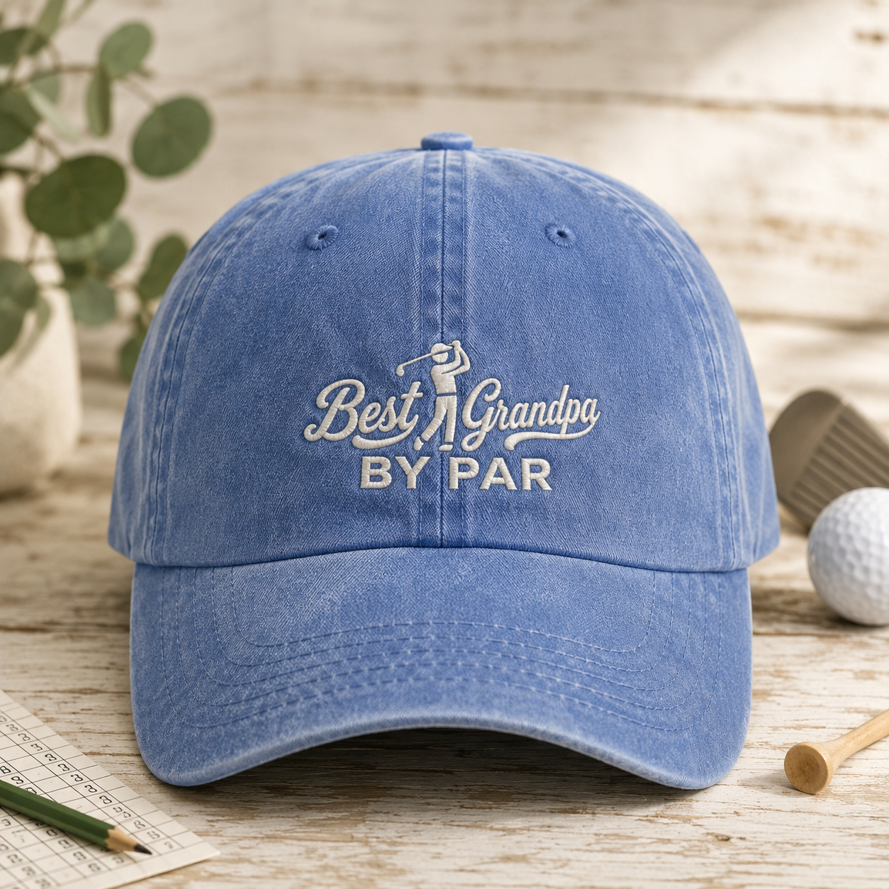 Grandpa By Par Golf Washed Cap, Father's Day Hat for Papa Golfer - Washed Cap - lifestyle view 2