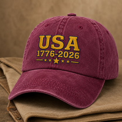 USA 1776-2026 Washed Cap, Patriotic 250th Anniversary Hat - washed cap - lifestyle view 5