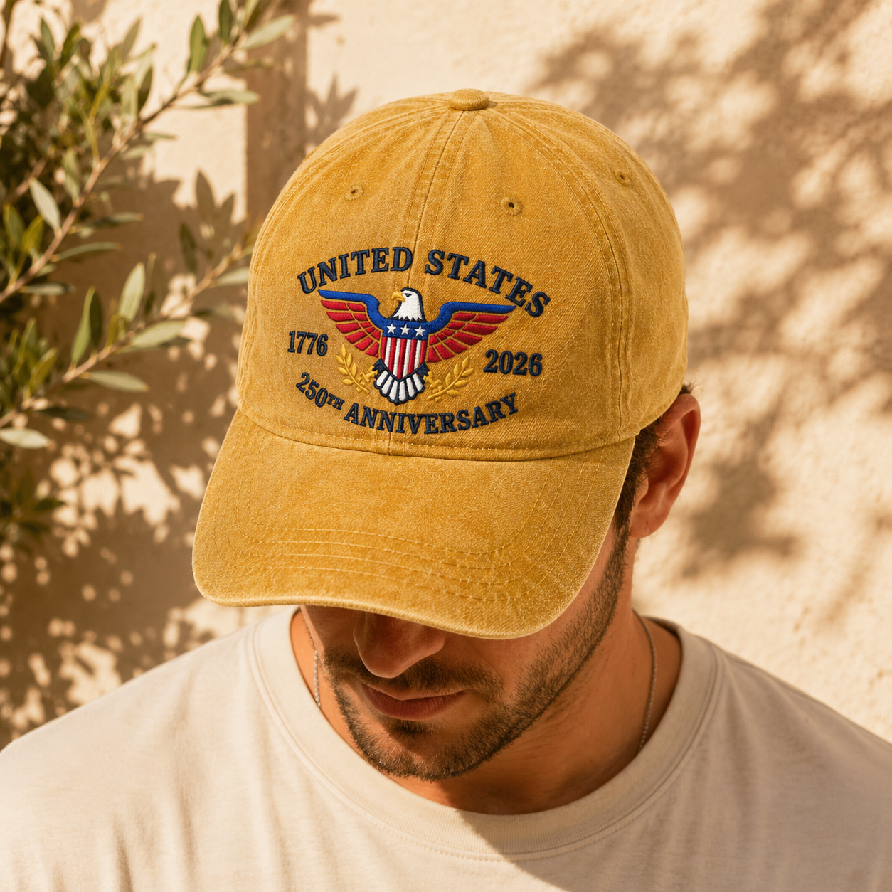 United States 250th Anniversary Washed Cap, 1776 2026 Patriotic Eagle Hat - washed cap - detail view