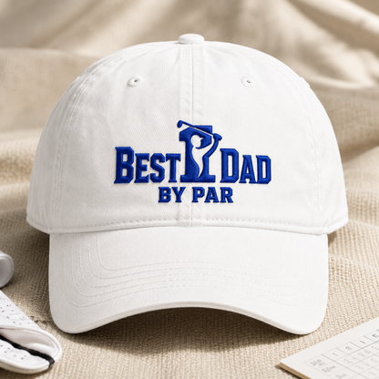 Best Dad By Par Washed Cap, Blue Embroidered Golf Dad Hat, Father's Day Gift - Washed Cap - lifestyle view 2