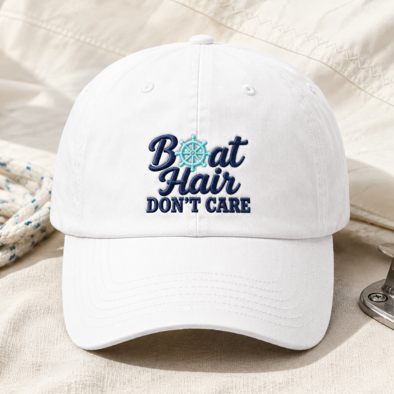 Boat Hair Don't Care Washed Cap, Nautical Embroidered Hat for Lake Days - Washed Cap - lifestyle view 2