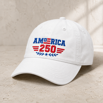 America 250 Washed Cap, Semiquincentennial Embroidered Hat - washed cap - lifestyle view 2