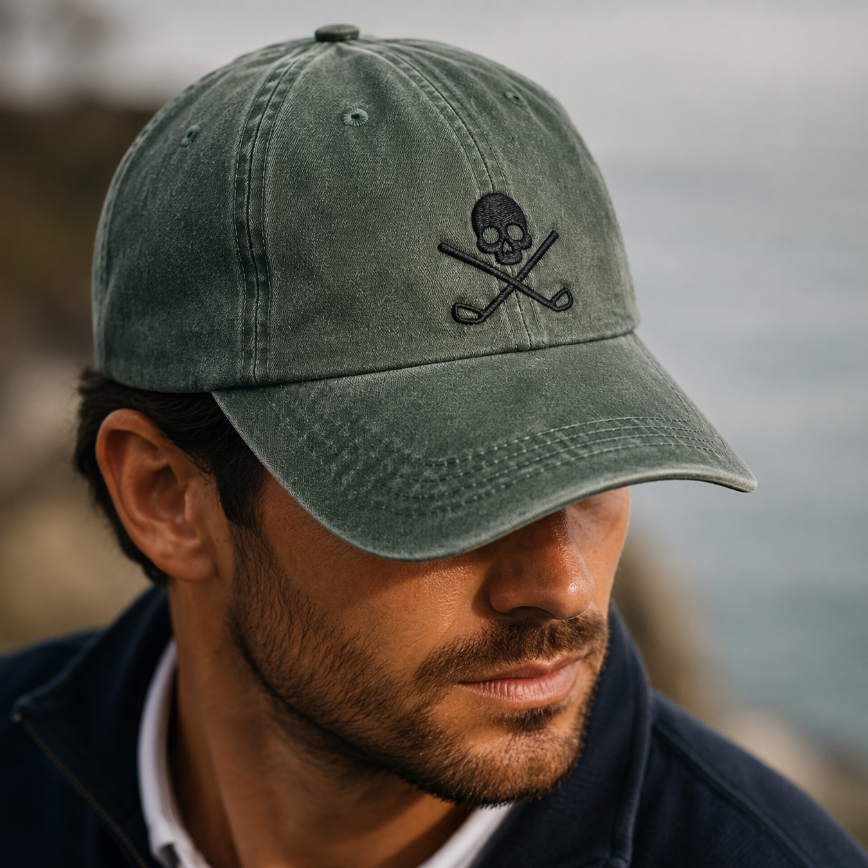 Skull Golf Washed Cap, Crossed Clubs Hat for Golfers - Washed Cap - lifestyle view 4