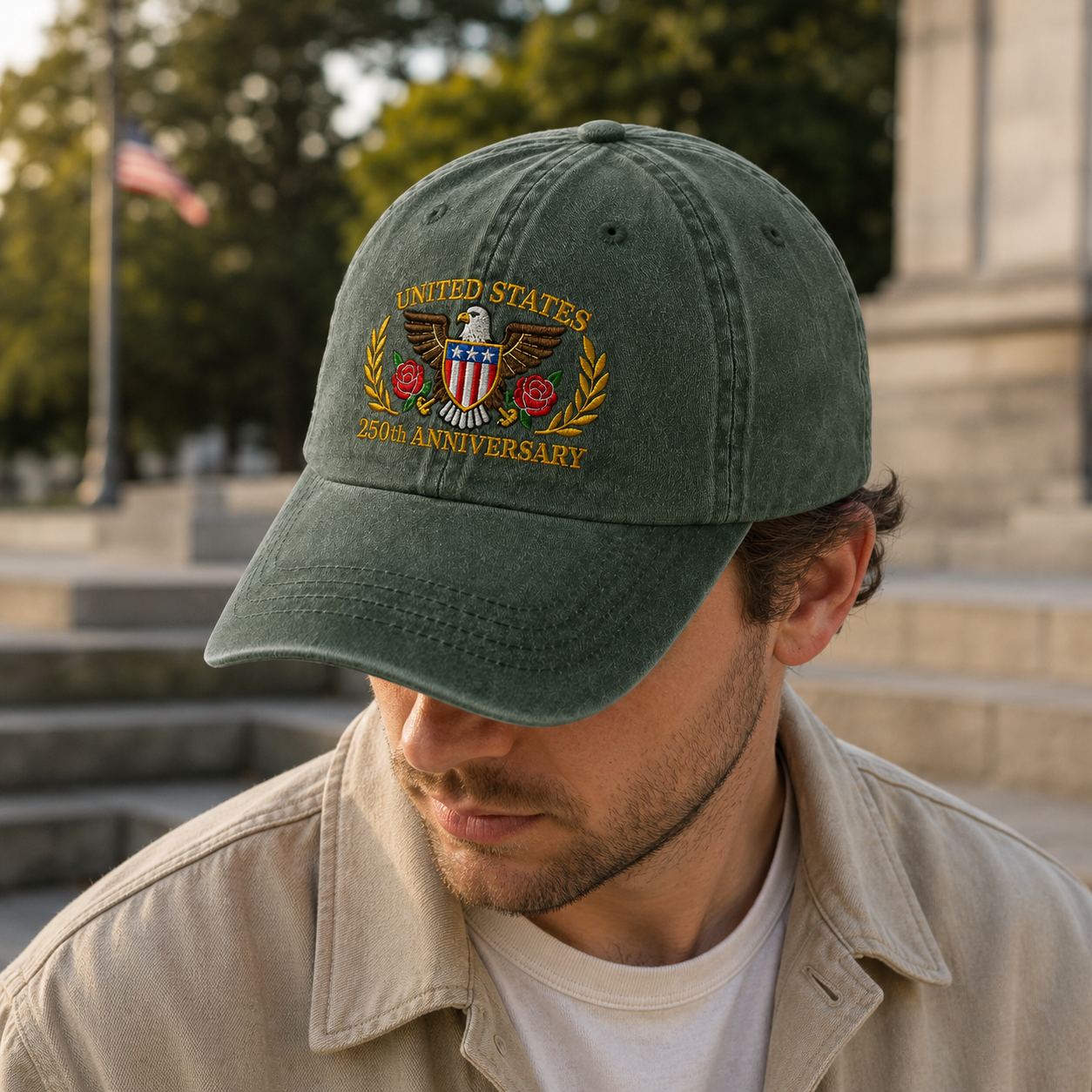 United States 250th Anniversary Washed Cap, Patriotic Eagle Hat for America 250 - washed cap - lifestyle view 6