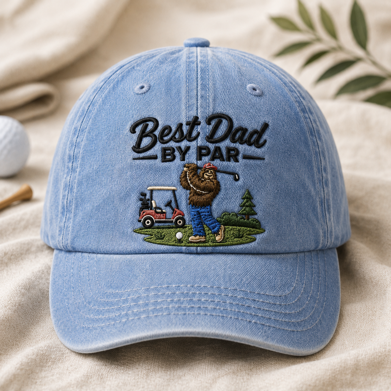 Best Dad By Par Washed Cap, Sasquatch Golf Hat, Father's Day Gift for Golfer Dad - Washed Cap - lifestyle view 2