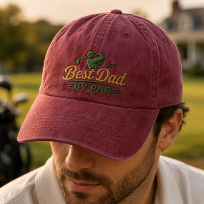 Best Dad By Par Golf Washed Cap, Funny Father's Day Dad Hat - Washed Cap - lifestyle view 3