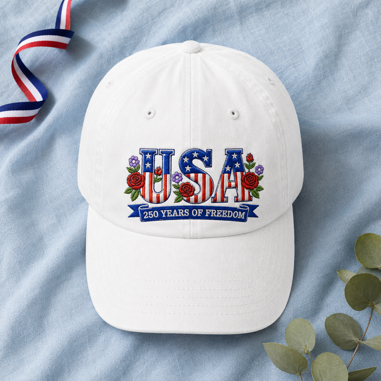 USA 250 Years of Freedom Washed Cap, Patriotic Embroidered Hat - washed cap - lifestyle view 3