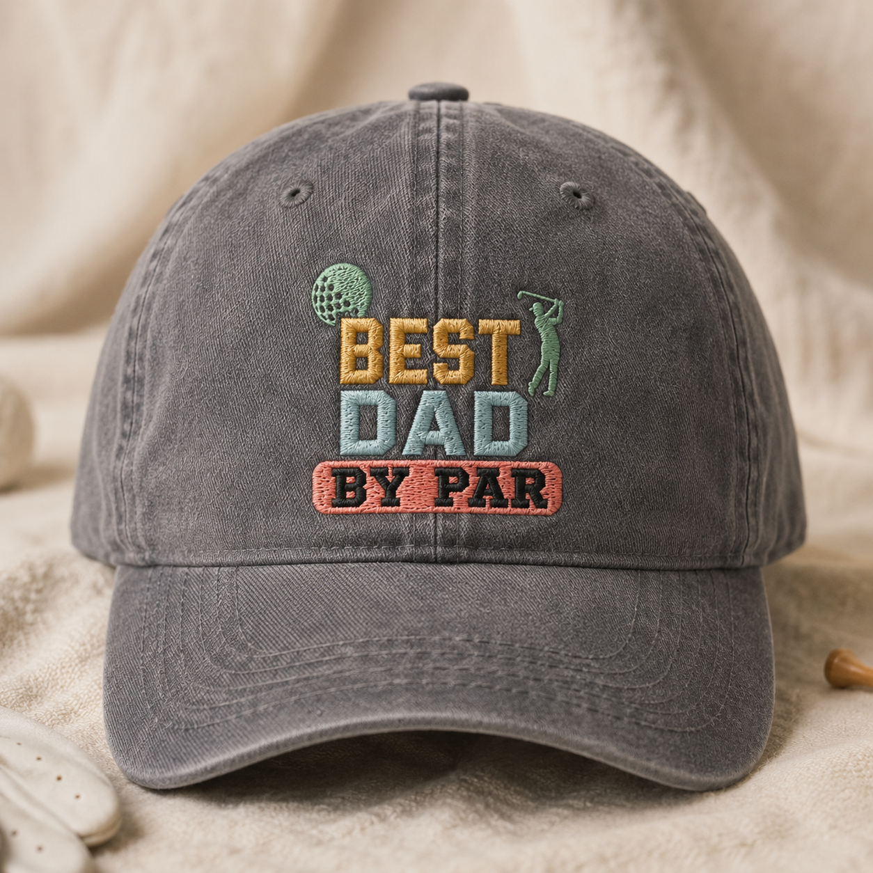 Best Dad By Par Washed Cap, Golf Dad Embroidered Hat for Father's Day - Washed Cap - lifestyle view 2
