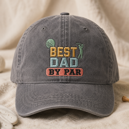 Best Dad By Par Washed Cap, Golf Dad Embroidered Hat for Father's Day - Washed Cap - lifestyle view 2