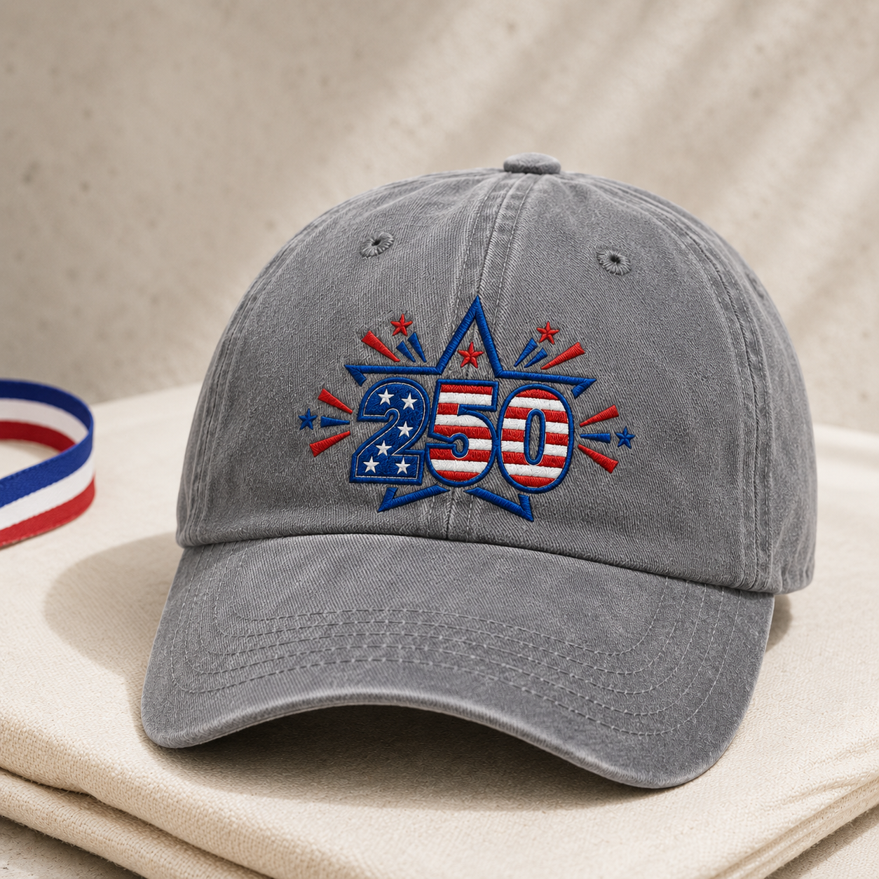 250 Patriotic Washed Cap, Red White Blue Stars USA 250th Birthday Hat - washed cap - lifestyle view 5