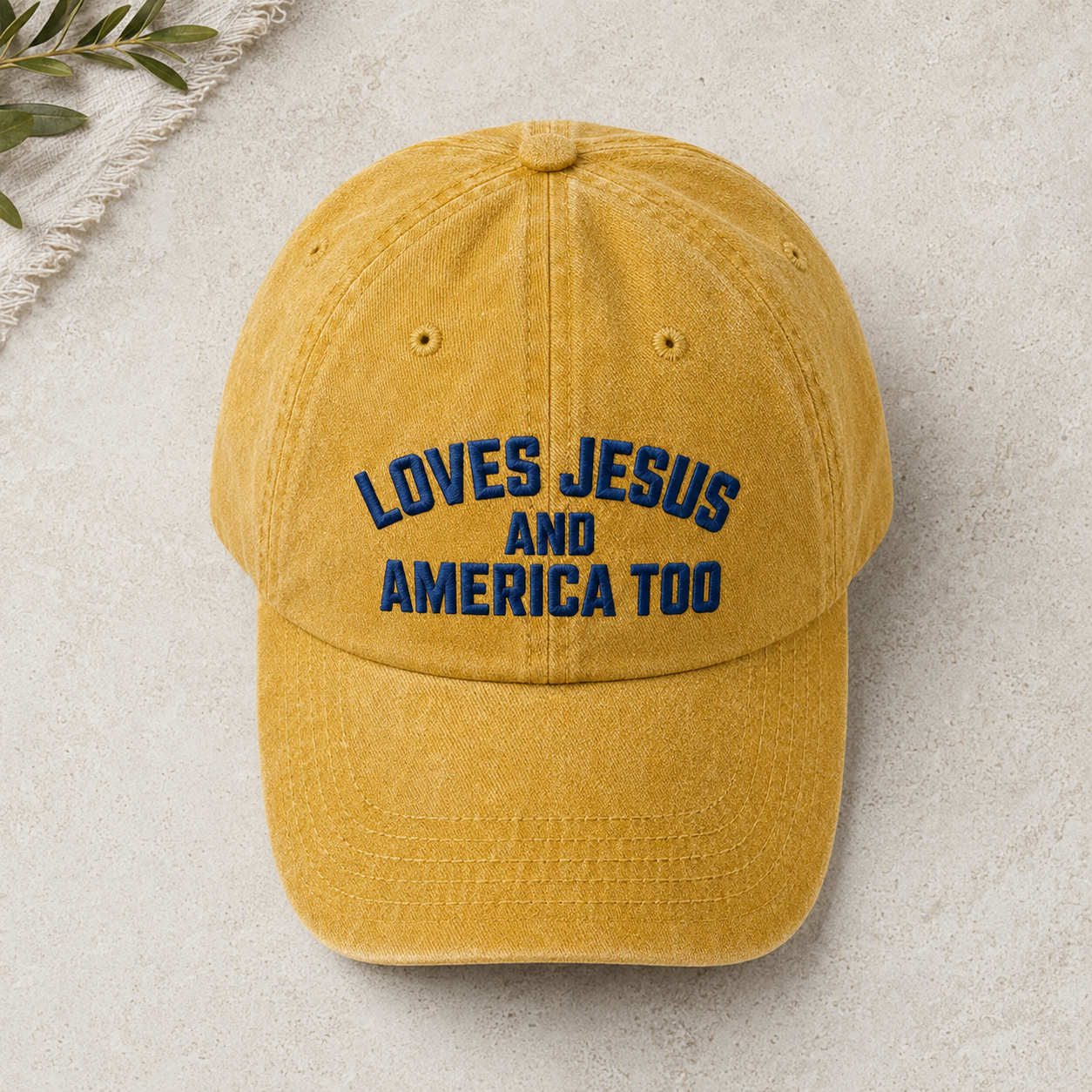 Loves Jesus and America Too Washed Cap, Patriotic Christian Dad Hat - Washed Cap - lifestyle view 3