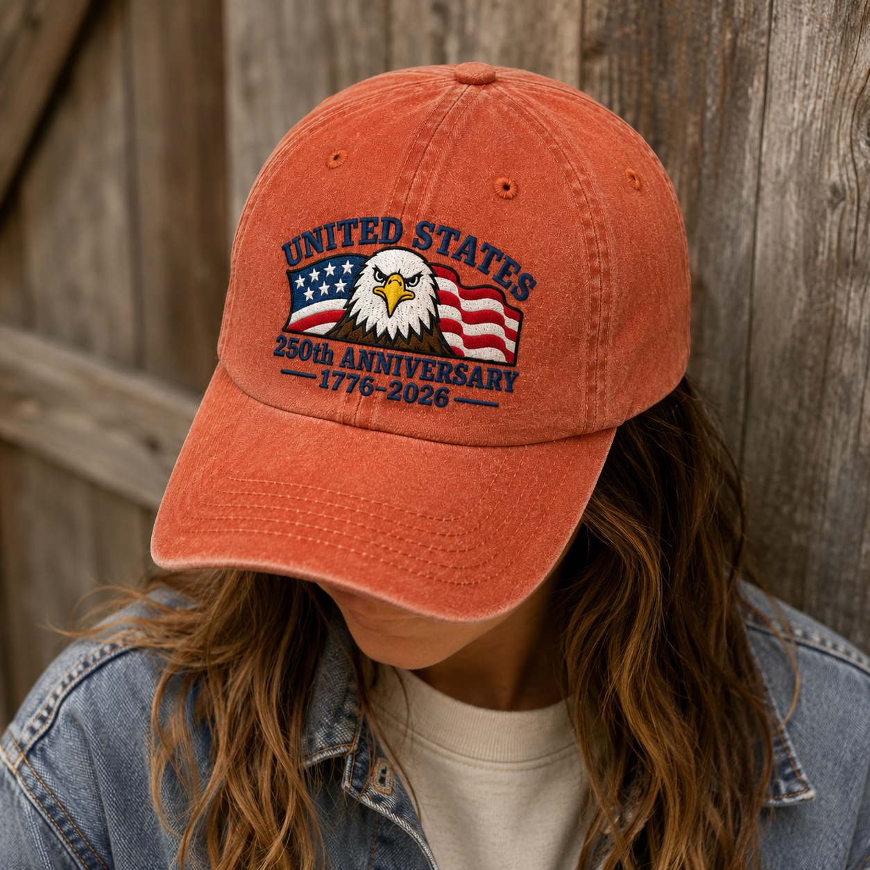 United States 250th Anniversary Washed Cap, 1776-2026 Patriotic Eagle Hat - washed cap - lifestyle view 9