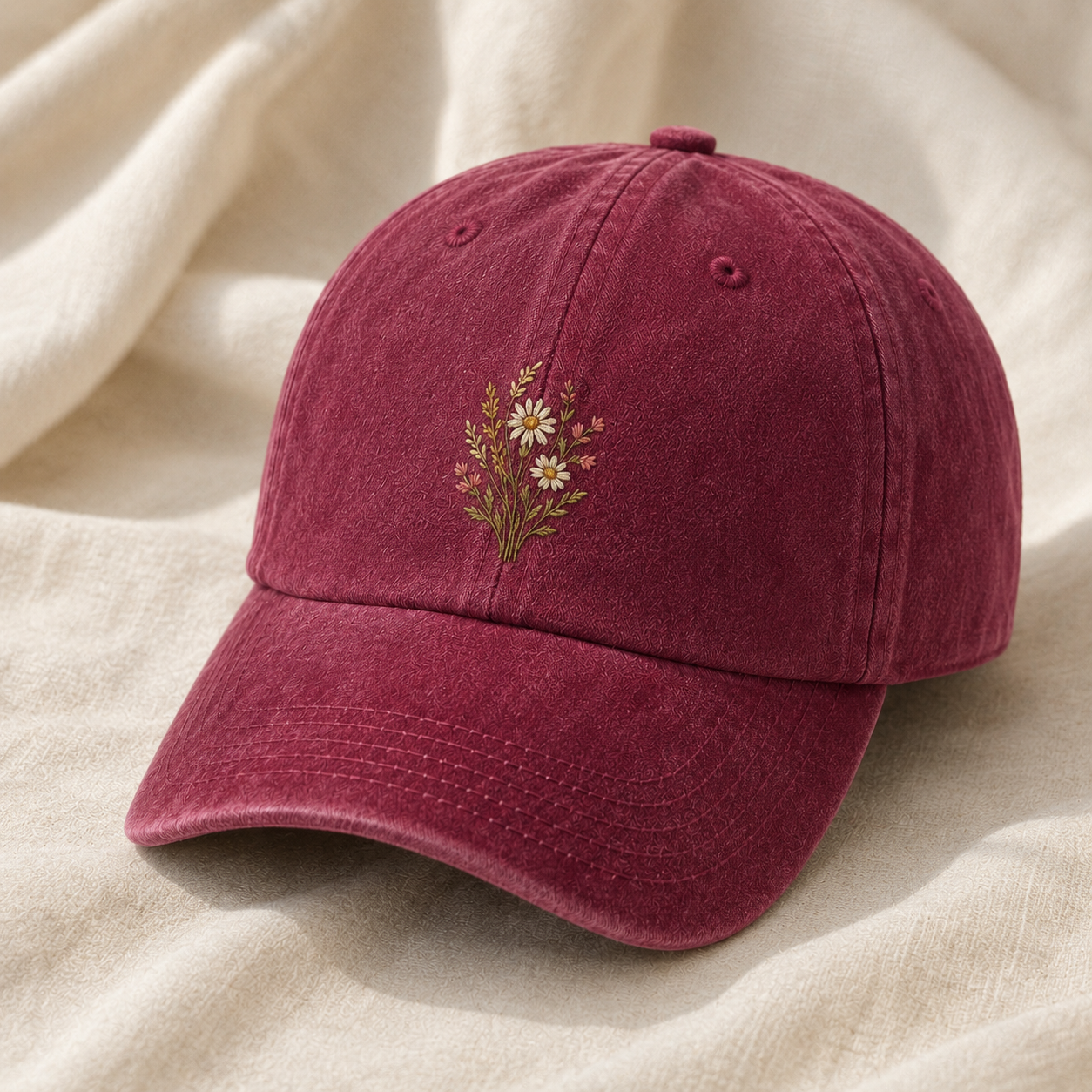 Wildflower Embroidered Washed Cap, Botanical Baseball Hat for Plant Lovers - Washed Cap - lifestyle view 2
