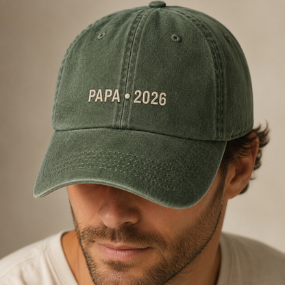 Papa 2026 Washed Cap, Embroidered Dad Hat for New Grandpa Gift - Washed Cap - lifestyle view 3