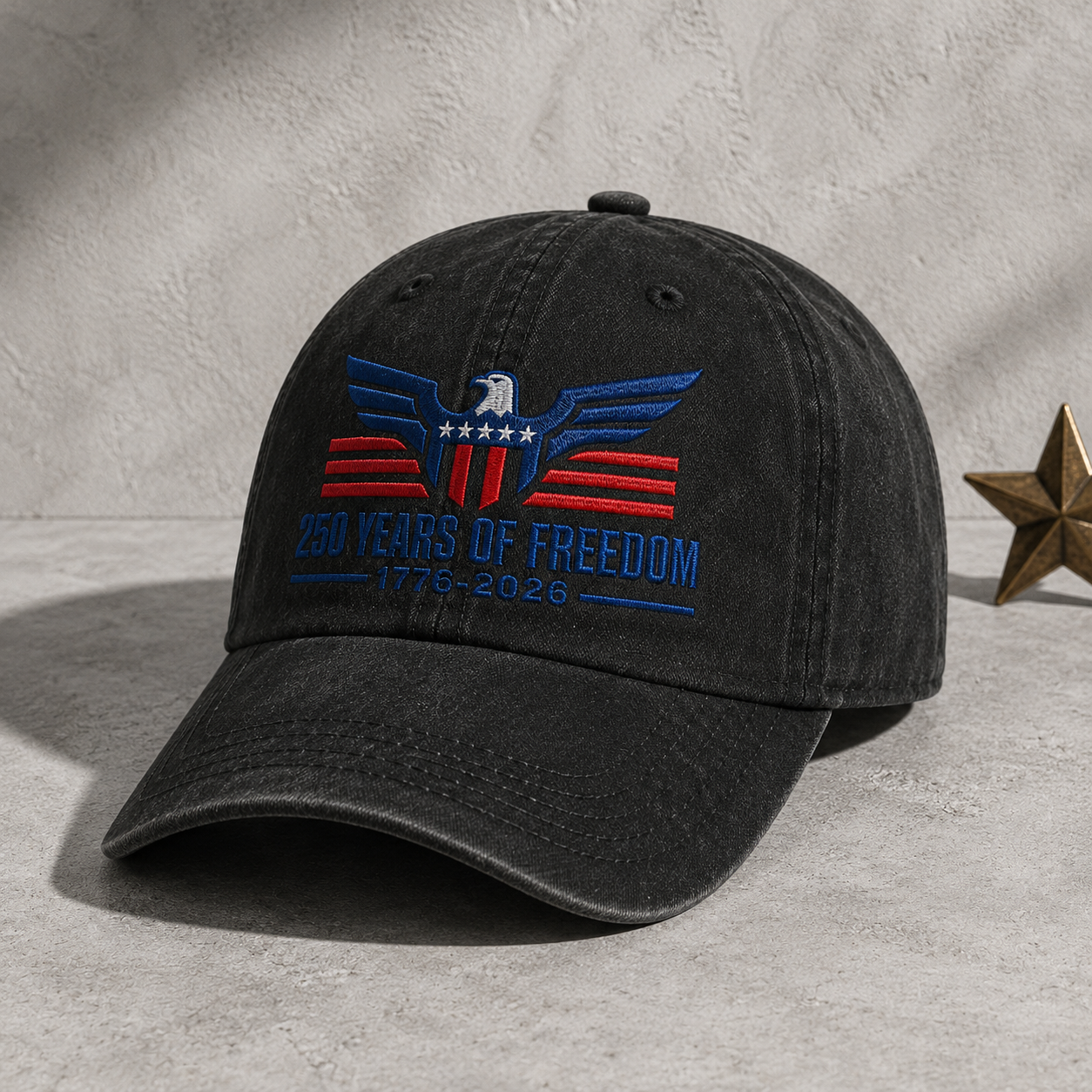 250 Years of Freedom Hat, Patriotic Eagle Washed Cap, 1776-2026 America Gift - washed cap - lifestyle view 2