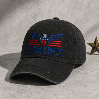 250 Years of Freedom Hat, Patriotic Eagle Washed Cap, 1776-2026 America Gift - washed cap - lifestyle view 2