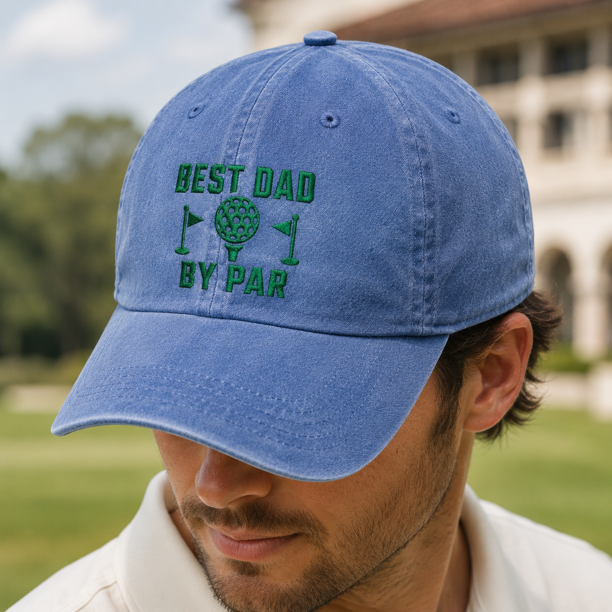 Dad By Par Golf Washed Cap, Embroidered Best Dad By Par Father's Day Hat - Washed Cap - lifestyle view 4