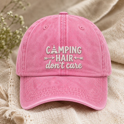 Camping Hair Don't Care Washed Cap, Funny Camp Hat for Outdoor Women - Washed Cap - lifestyle view 2