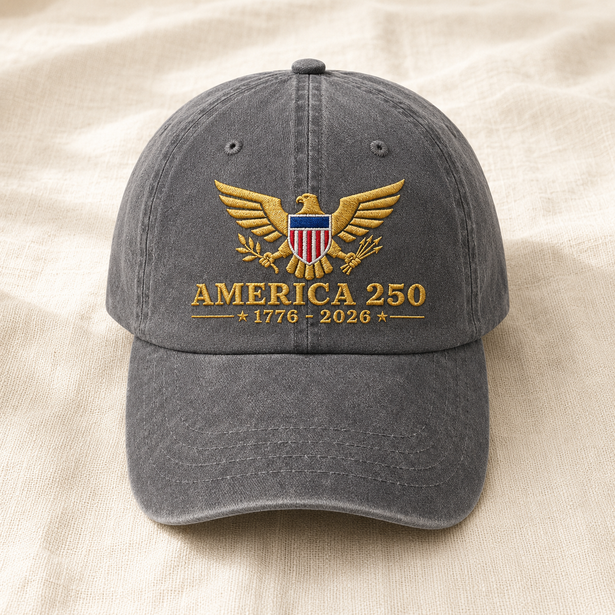 America 250 1776-2026 Washed Cap, Patriotic Eagle Embroidered Hat for USA Semiquincentennial - washed cap - lifestyle view 3