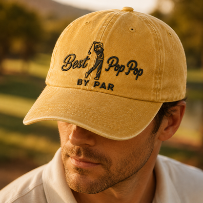 Best Pop Pop By Par Washed Cap, Golfing Grandfather Present - Washed Cap - lifestyle view 4
