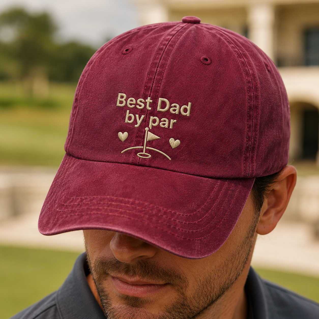 Best Dad by Par Washed Cap, Golf Father Gift Hat - Washed Cap - lifestyle view 3