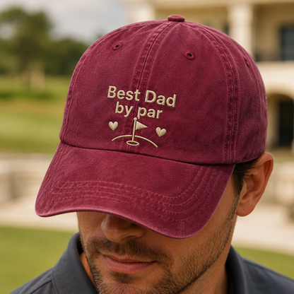 Best Dad by Par Washed Cap, Golf Father Gift Hat - Washed Cap - lifestyle view 3