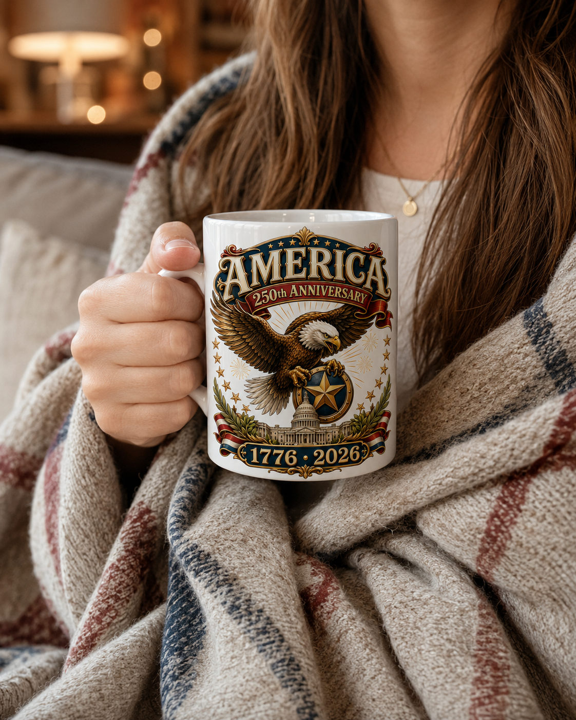 America 250th Anniversary Coffee Mug, Patriotic Eagle 1776 2026 Ceramic Cup - Mug - lifestyle view 8