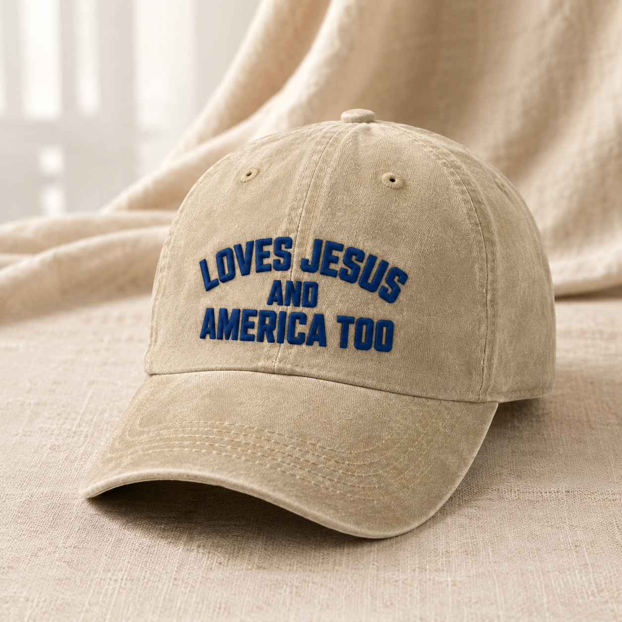 Loves Jesus and America Too Washed Cap, Patriotic Christian Dad Hat - Washed Cap - lifestyle view 2