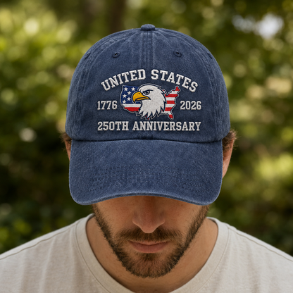 United States 250th Anniversary Washed Cap, 1776 2026 Patriotic Eagle USA Hat - washed cap - lifestyle view 6