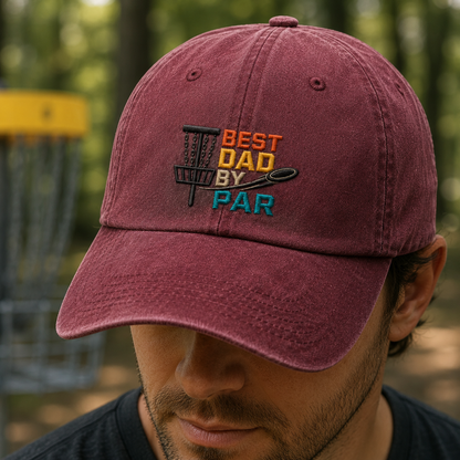 Dad By Par Disc Golf Washed Cap, Funny Father's Day Hat - Washed Cap - lifestyle view 3