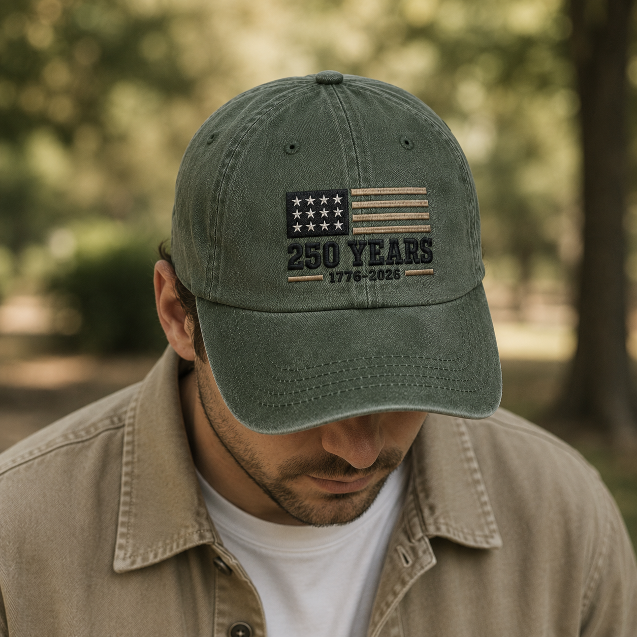 250 Years 1776-2026 Washed Cap, Patriotic America Hat for Semiquincentennial - washed cap - lifestyle view 8