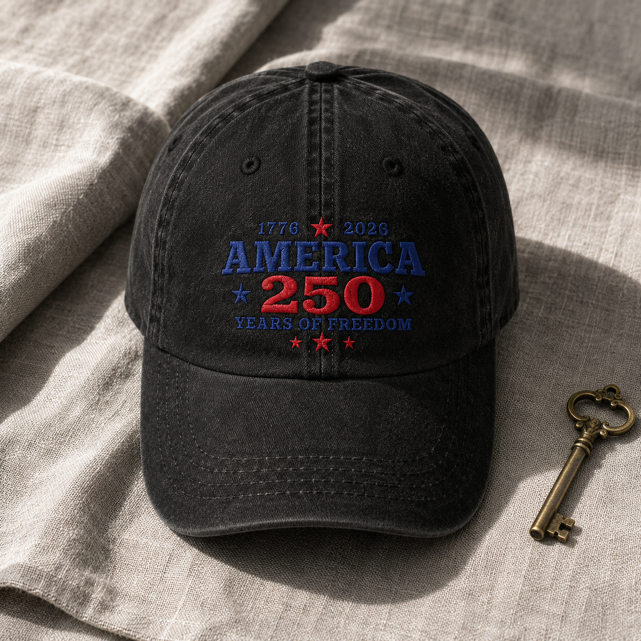 America 250 Years of Freedom Washed Cap, 1776 2026 Patriotic Hat - washed cap - lifestyle view 4