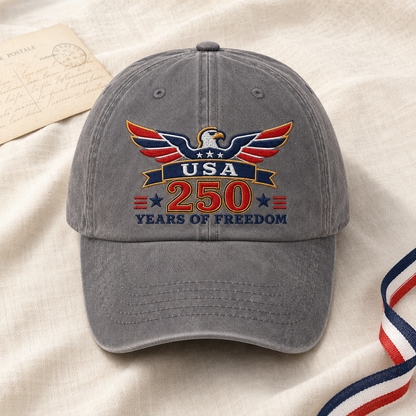 USA 250 Years of Freedom Washed Cap, Patriotic Eagle Hat for America 250th Anniversary - washed cap - lifestyle view 4