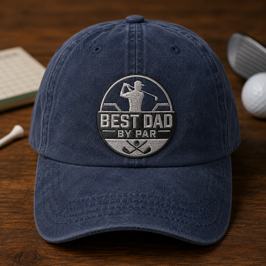 Best Dad By Par Washed Cap, Golf Dad Hat for Father's Day Gift - Washed Cap - front view